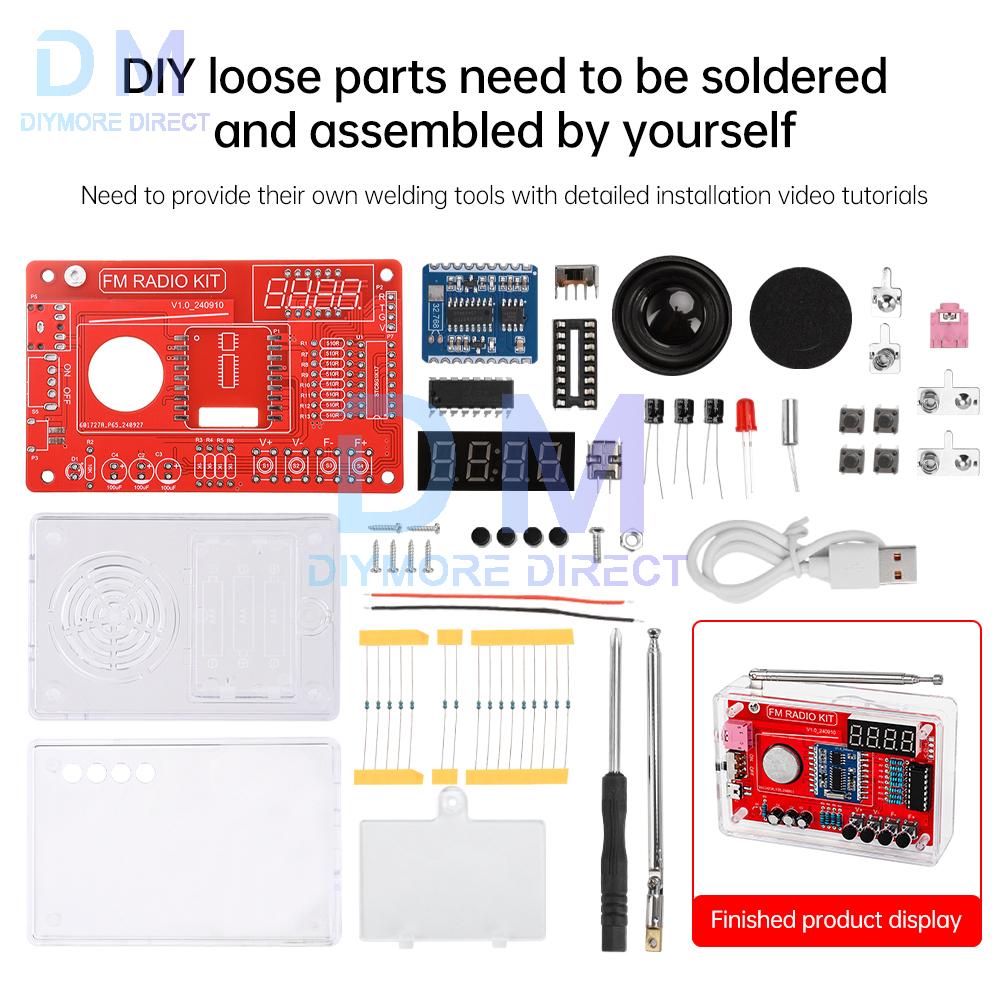 DIY FM Radio Electronic Kit 87-108MHZ Adjustable IC RDA5807 with LED Digital Display DIY Soldering Kit 3W Speaker Dual Power