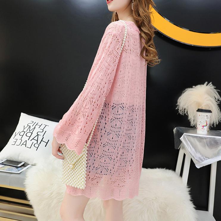 Summer Thin Cut-out Knit Cardigan Women's Loose Open Front Blouse Light Sun Protection Clothing