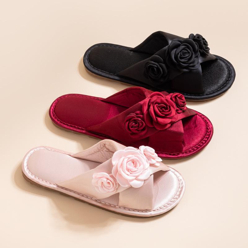 Open Toe Slides House Sandals for Women&Men Summer Satin Slip on Flat Sandals Indoor Outdoor Beach Shoes for Couple Dress Shoes Bedroom Slippers