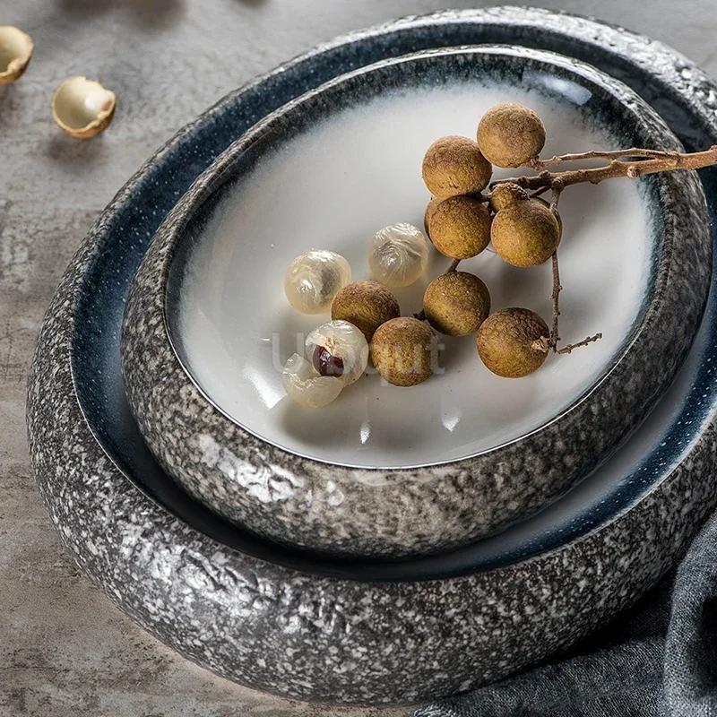 seafood Creative Stone Pattern Ceramic Bowl Thick Edge Sushi Bowl Sashimi Dessert Bowls Soup Bowls Restaurant Special Tableware