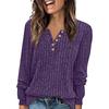 Women's Round Neck Ribbed Patchwork Solid Color Button T-shirt