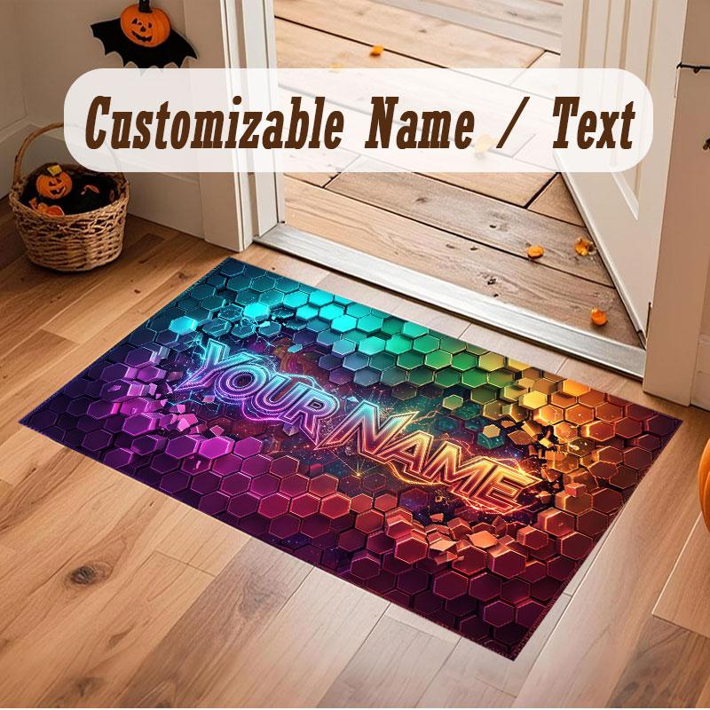 Abstract Geometric Theme Crystal Velvet Floor Rug Personalized Custom Name Text Warm Carpet Home Decoration