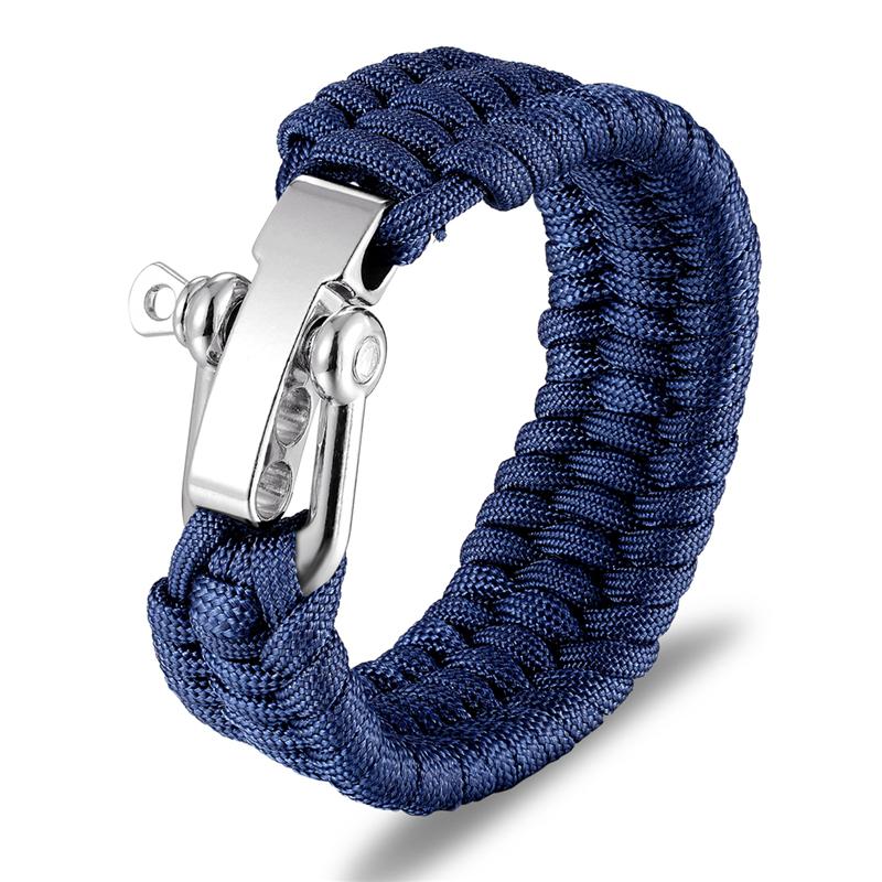 Bracelet de survie en acier inoxydable pour homme, accessoire de camping, en paracorde, corde de parachute, bijou tressé fait main