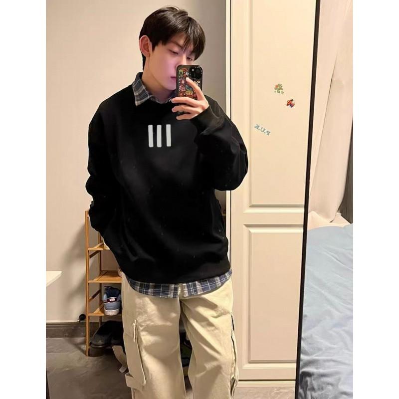 Essentials X FO Lines Striped Fleece Sweatshirt Mens Loose Fit High Street Casual Winter Pullover