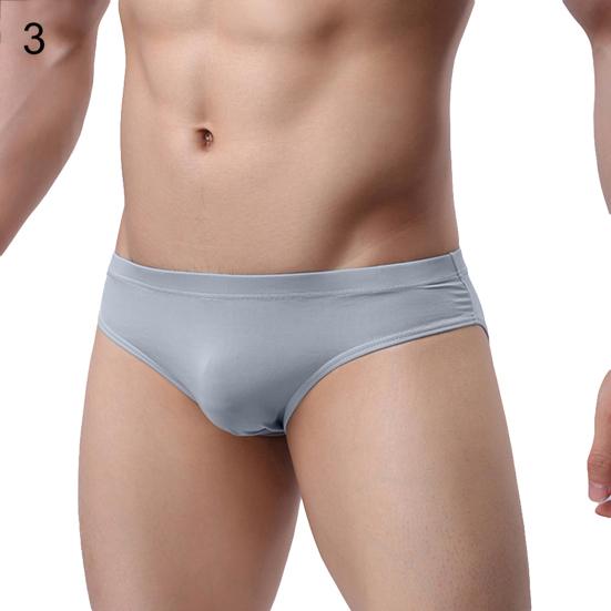 Sexy Men's Underwear Solid Color Mid Rise Ice Silk Briefs Elastic Underpants