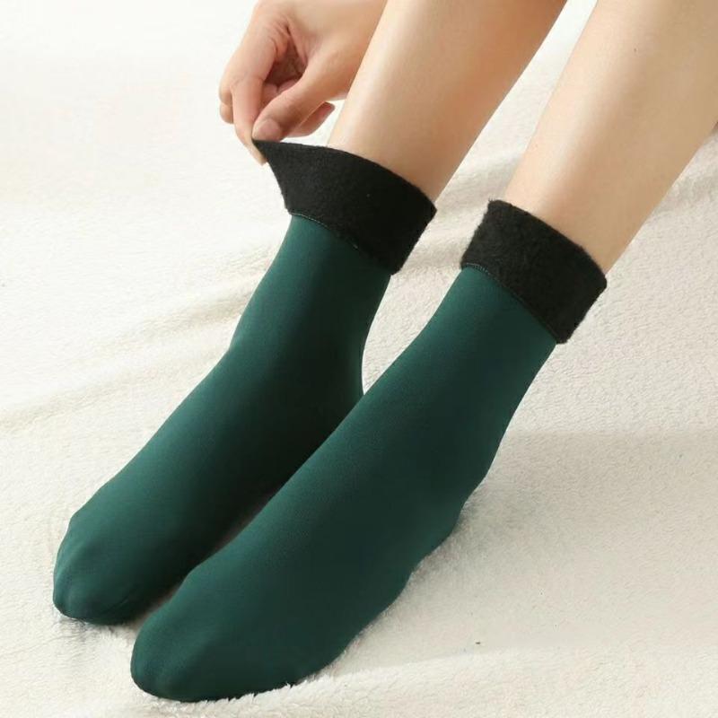 5 Paar Winter Warme Einfarbige Damen Socken Verdicken Thermosocken Wolle Kaschmir Schwarz Haut Nahtlose Schneesocke Samt Unisex Socken