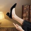 Thick heel retro high heels 2025 new spring and autumn soft leather shallow mouth Internet celebrity fashion black versatile square head single s