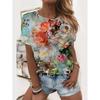 Sunflower and cat print fashionable women's oversized T-shirt