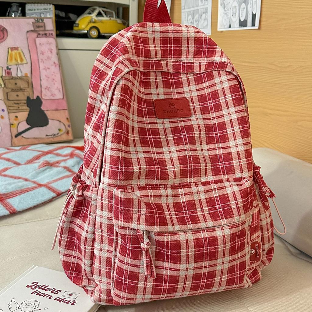 Autumn and Winter Vintage Plaid Schoolbag for Female Students, Stylish and Attractive College-style Backpack, Versatile and Ligh