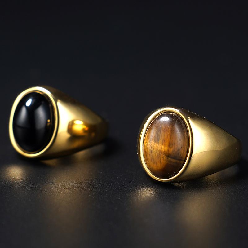Men's Ring with Natural Tiger's Eye 316L Stainless Steel Male Female Ring