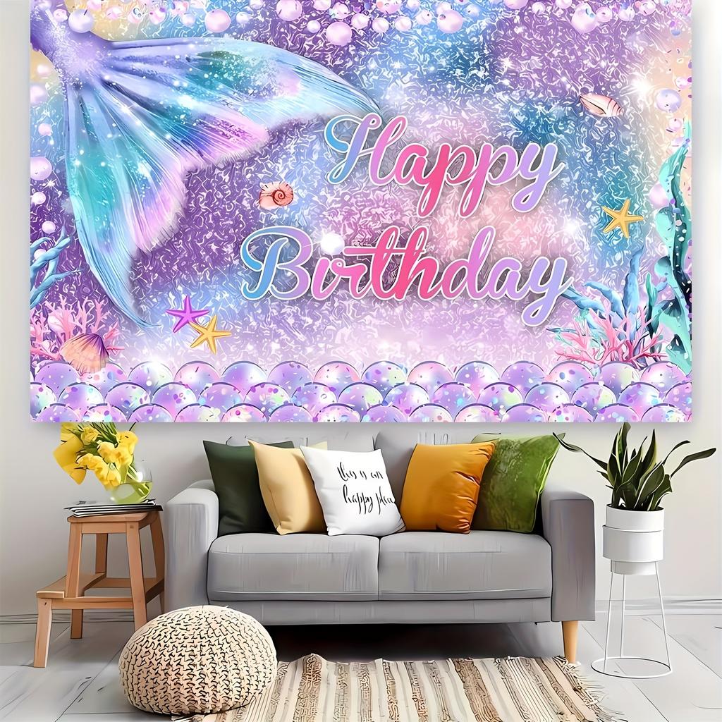 1 piece color fish scales and fish tail birthday theme one-year-old celebration background cloth for photography background