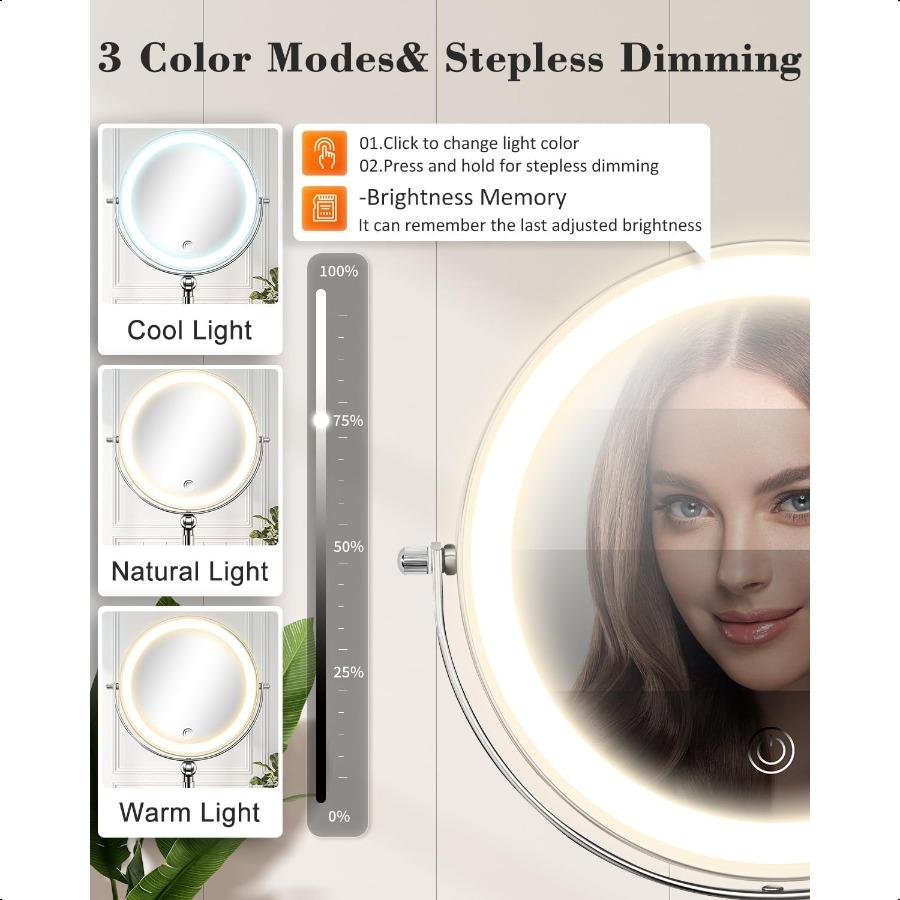 9 Wall Mounted Makeup Mirror with Light 20X 1X Height Adjustable Double Sided Magnifying Bathroom Lighted Mirror 3 Color Touch