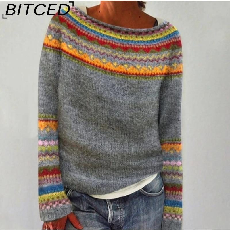 

BITCED Women s Sweater - O-Neck Color-Blocked Oversized Fashion Pullover Knit XXXXXL