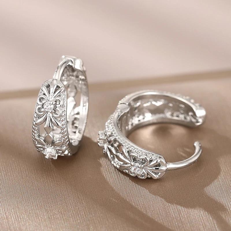 

CAOSHI Chic Dainty Hoop Earrings Lady Delicate Hollow-out Design Accessories Bright Cubic Zirconia Zircon for Everyday Wear