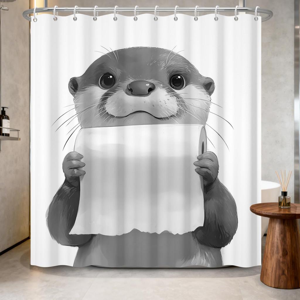 Waterproof Fabric Shower Curtain-Cute Black Cat Animal Print Bathroom Curtain for Kids, Funny Bath Curtain with Hooks Bathroom