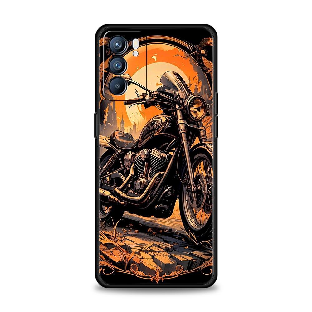 Colors Vintage Motorcycle Painted Phone Case For Oppo A17 A31 A54 A57 A78 A79 A98 Find X5 X6 Reno 7 8 10 11 12 13 F Pro Soft TPU
