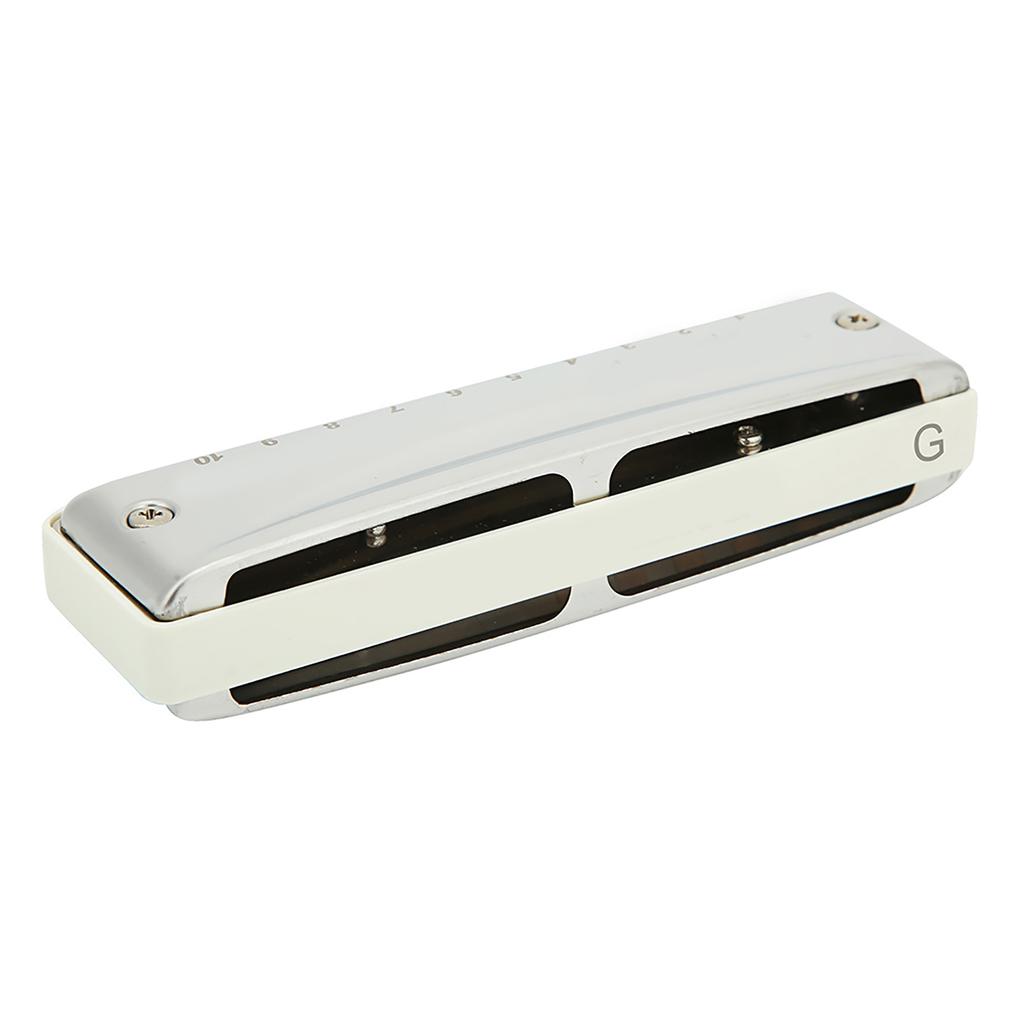 Blues Harmonica 10 Holes Mouthorgan G Key Stainless Steel ABS Resin Wind InstrumentWhite