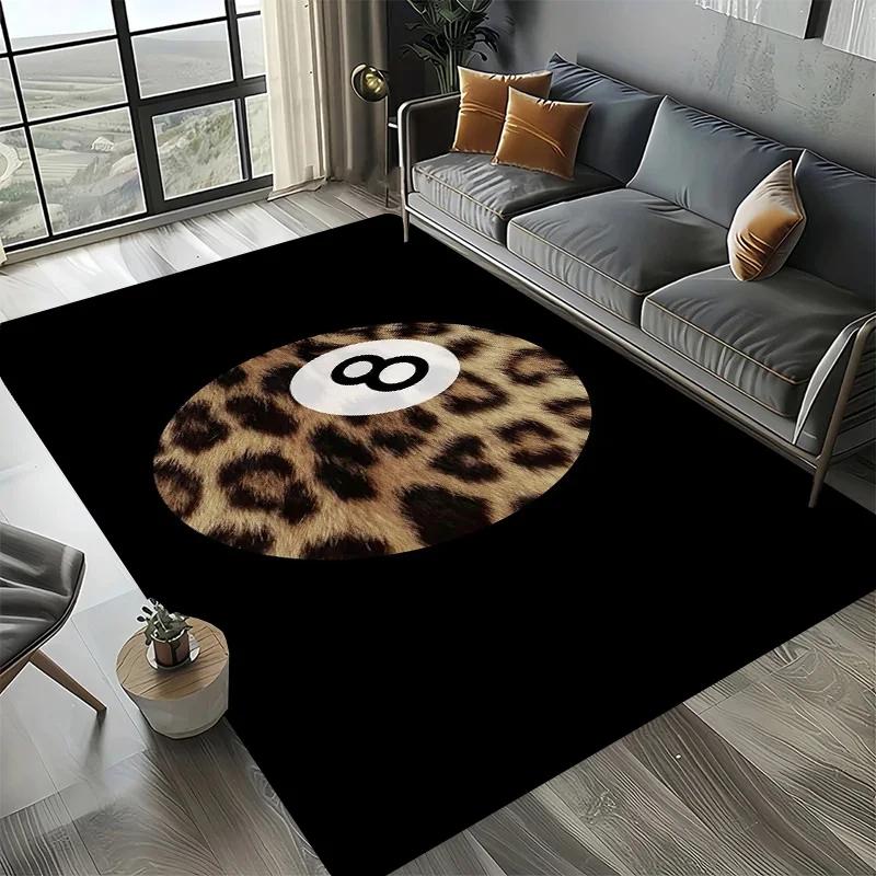 Large Washable Area Rug with Black Pool Ball 8 Design, Non-Slip Sofa Kitchen Toilet Carpet for Living Room Decoration
