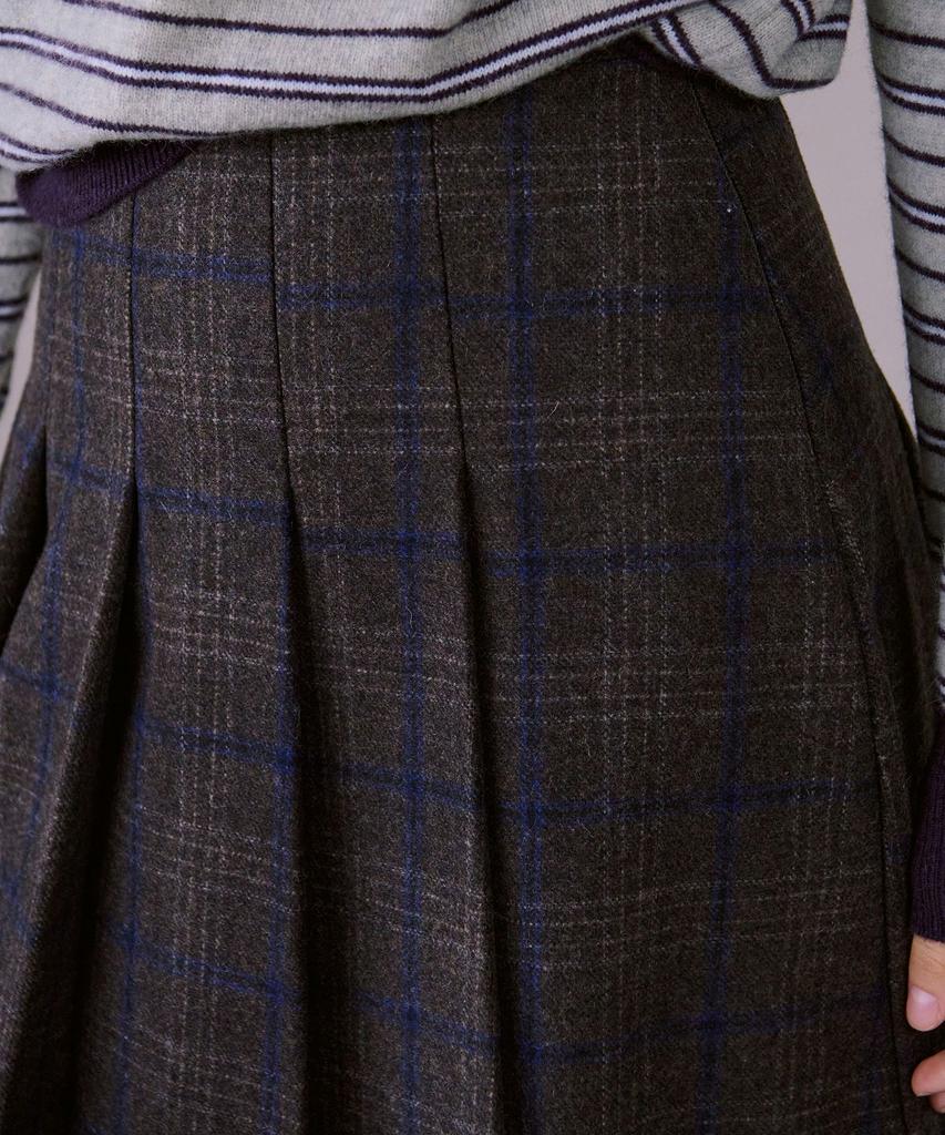 Awi Pleated Wool Check Skirt_Brown