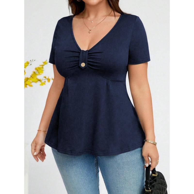 Jarní Letní Dámské Oblečení s Hrudní Sponou Stahování Pasu Výstřih do V pro Ženy Top