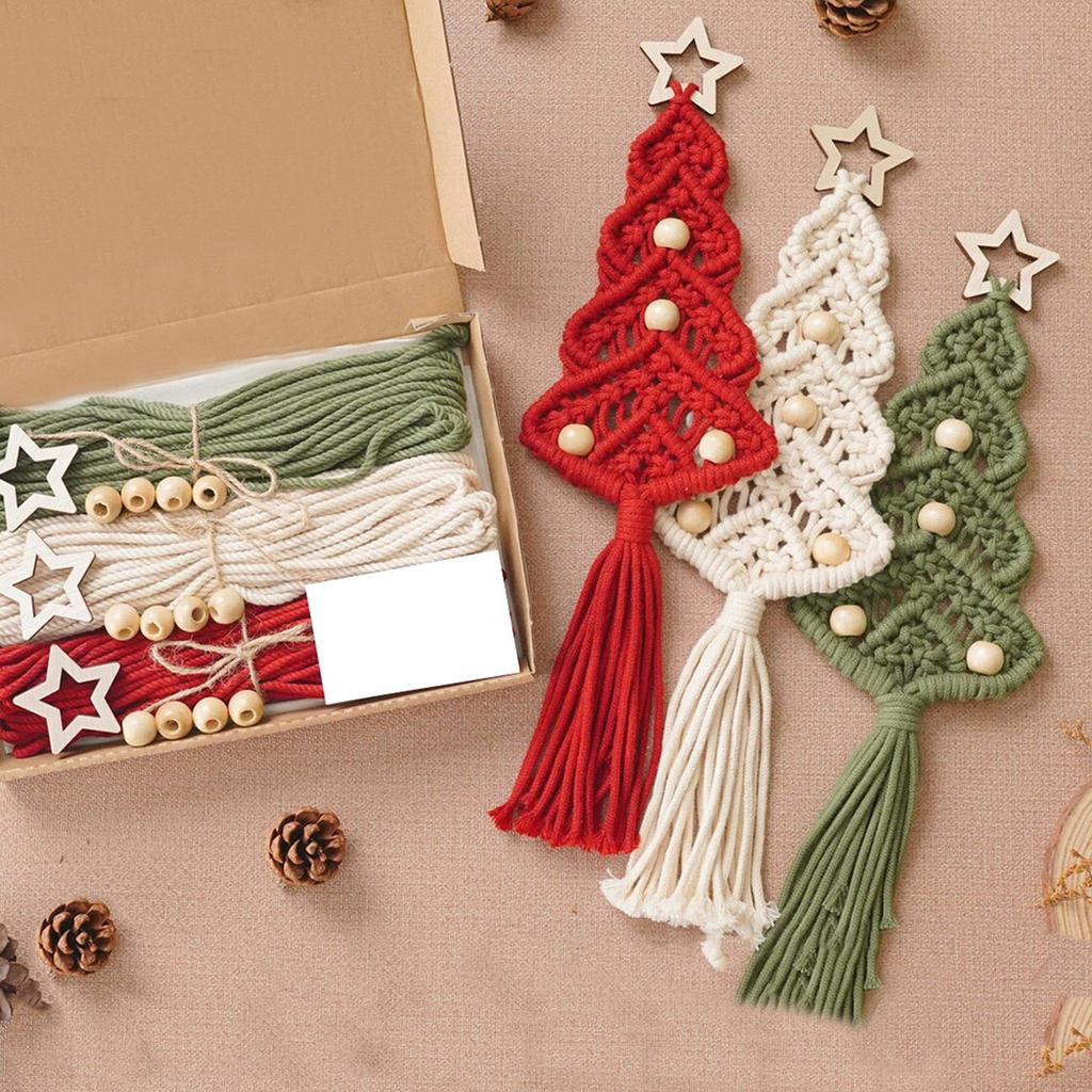 3pcs Woven Hand-Woven Cotton Rope Tapestry Christmas Tree Hanging DIY Kit Christmas Craft Gift Kit Very Suitable For Family Friends Holiday Gift