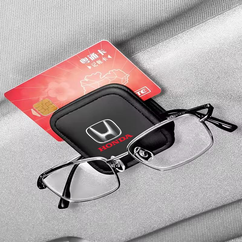 Car Sunglasses Holder Leather Eyeglasses Hanger Sun Visor Glasses for Honda Fit Civic Accord 7 8 9 10 Pilot City Jazz CRV HRV