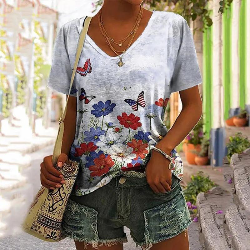 Short Sleeved Trendy Versatile Fashion Loose Top Summer Thin V-neck T-shirt