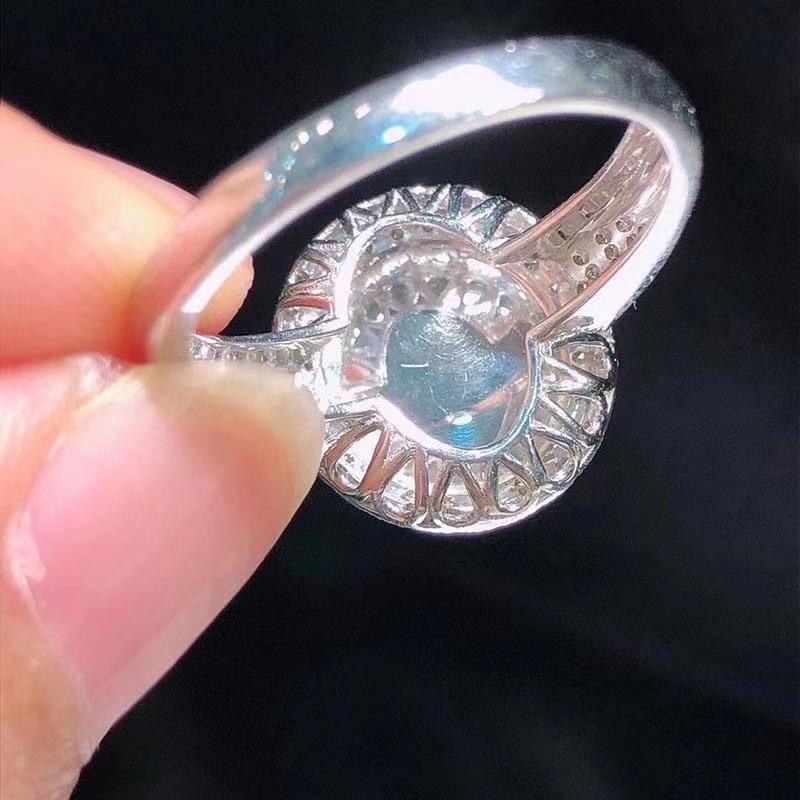 Vintage Fashion Diamond Silver 925 Inlaid Exquisite Natural Chalcedony Green Circular Rings for Women Charm Ring Wedding Jewelry