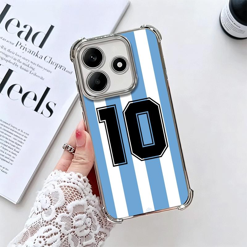 FootBall Number 7 10 19 Plating Phone Case For Xiaomi Redmi Note 14 15 Pro Plus 13 12 11 11S 11T 10 9S 9 5G Anti-Fall Airabag Co