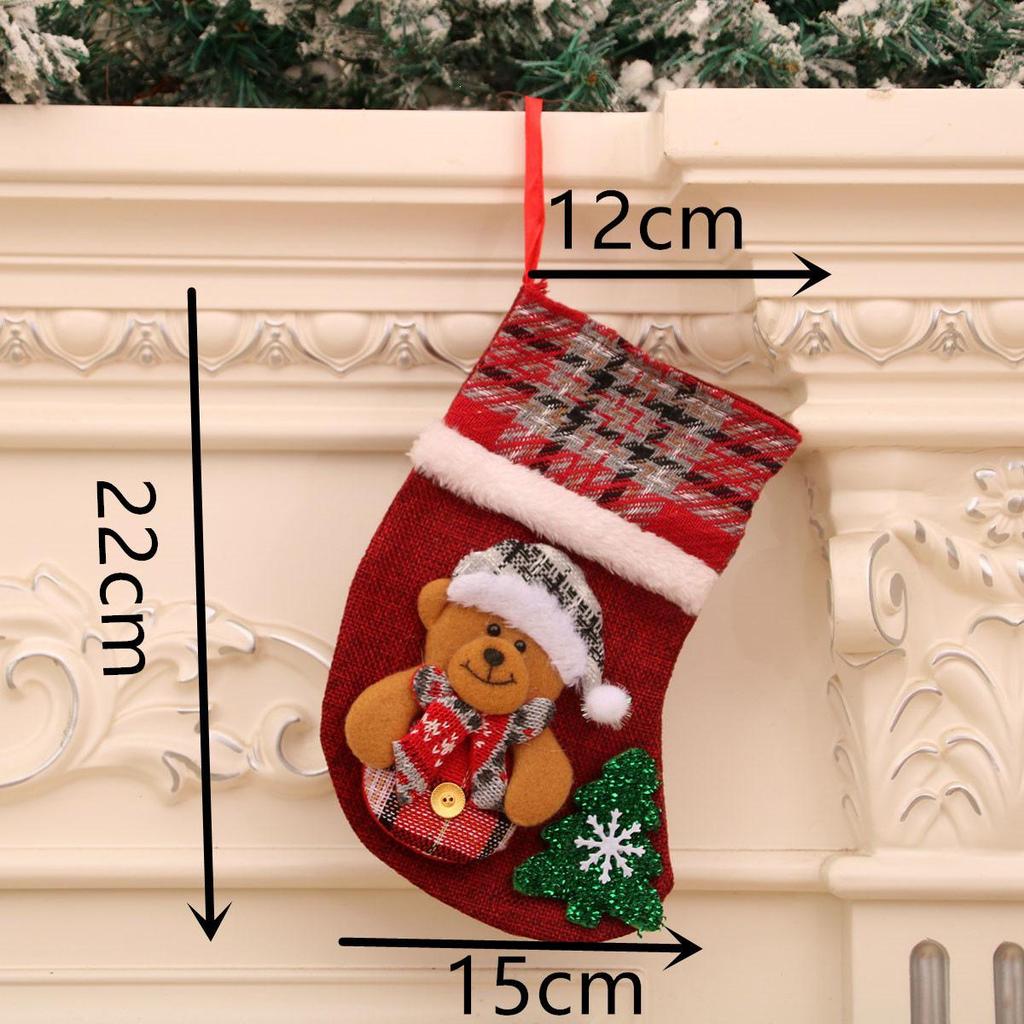 Burlap 3D Cartoon Christmas Stocking Gift & Candy Bag Pendant