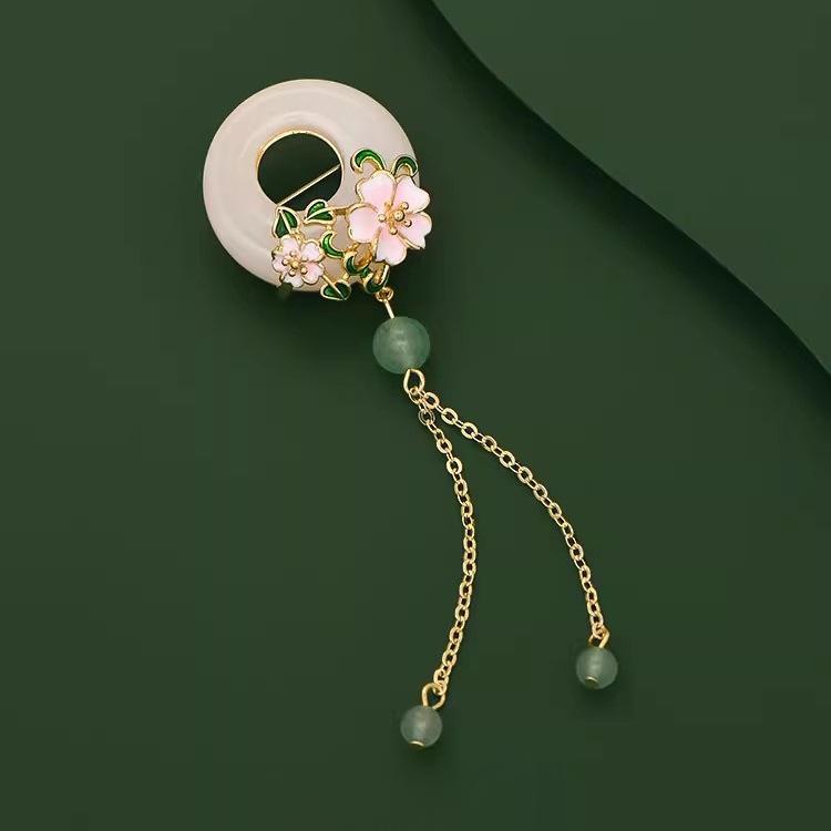 National Style Tassel Cherry Blossom Safety Buckle Brooch Femininity Advanced Sense Delicate Chinese Pin Dress Suit Accessories