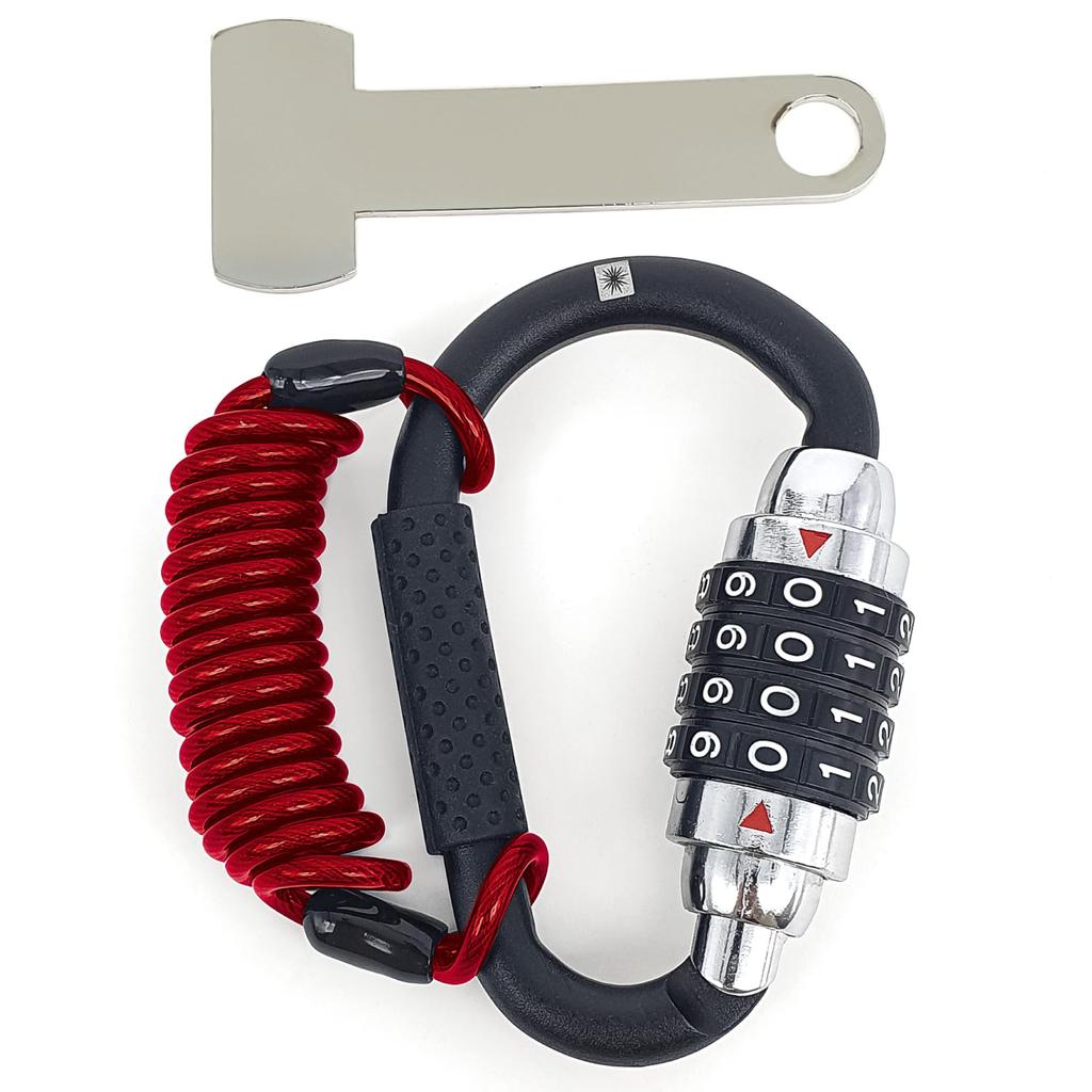 KRASER KR723B Motorcycle Helmet Carabiner with with Bicycle Carabiner Helmet Buckle T Adapter Lock, PIN, Anti-Theft Cable, Lock, Anti-Theft Lock,