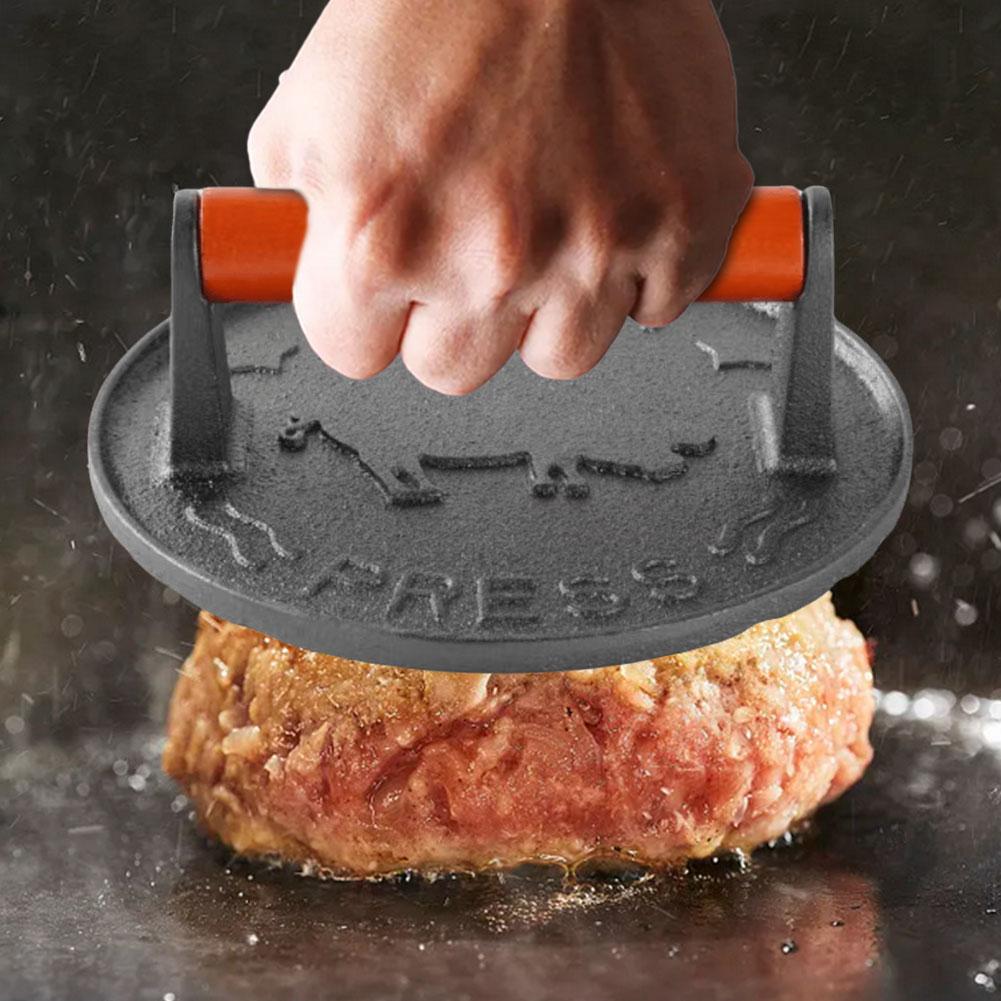 Cast Iron Burger Press Hamburger Patties Meat Masher Circular Meat Press Mold Non-Stick for Deli Meats Kitchen Accessories