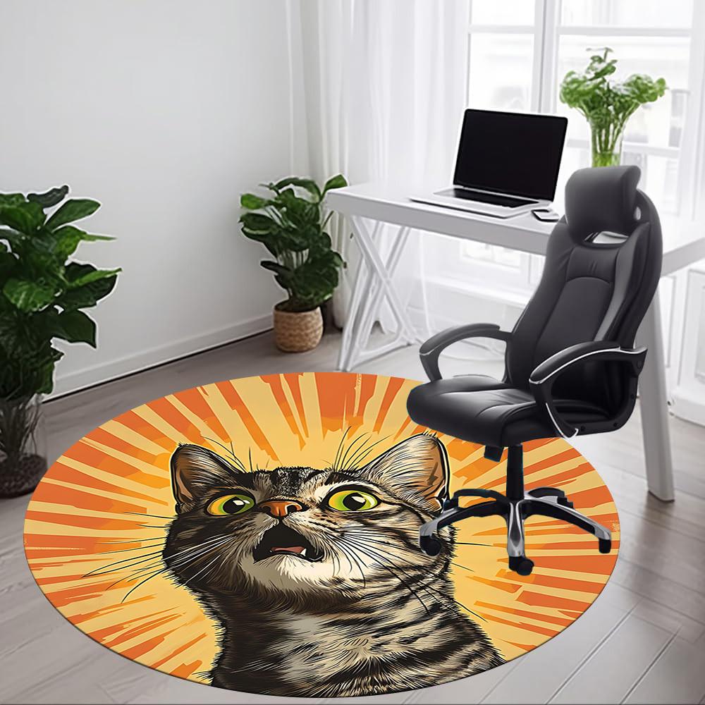 1pc Cat Sunburst Office Round Area Rug, Under Office Chairs Bedroom Living Room Home Decor, Room Deco, Available in Various Sizes