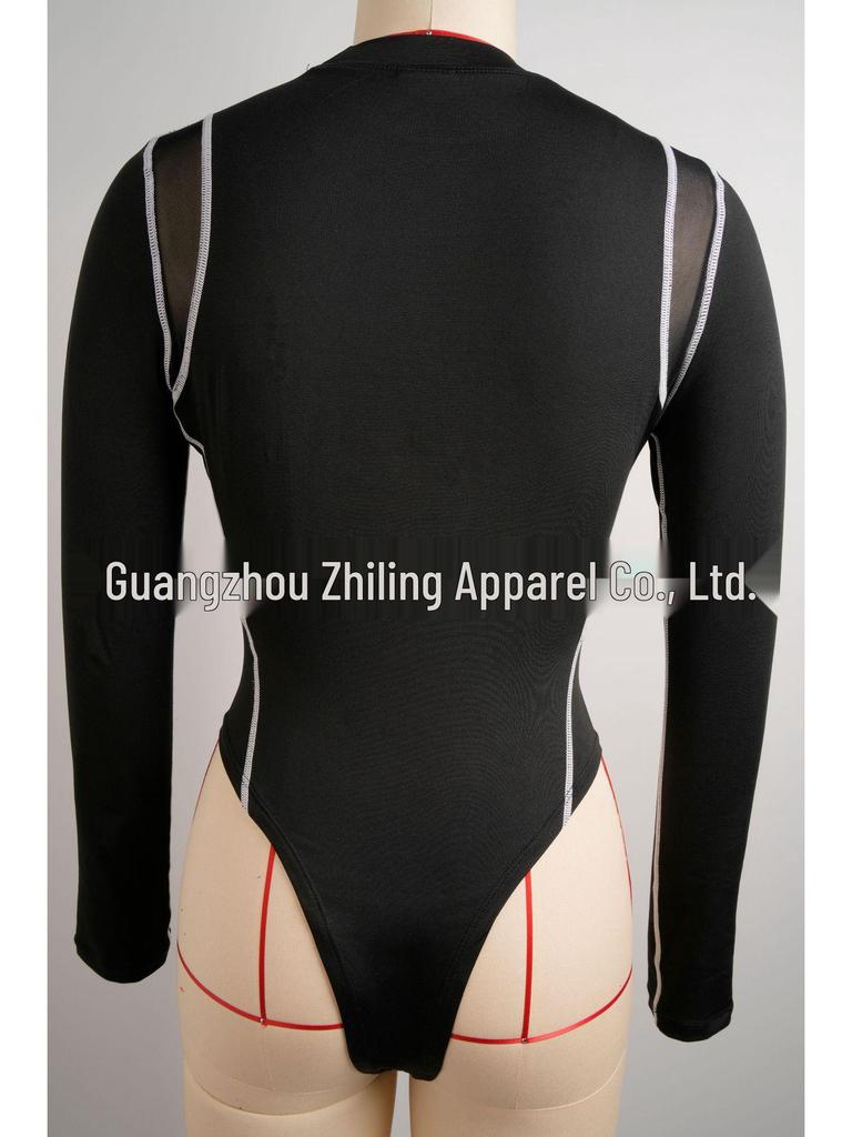 Spring 2026 Sexy Mesh Long Sleeve Bodysuit for Women