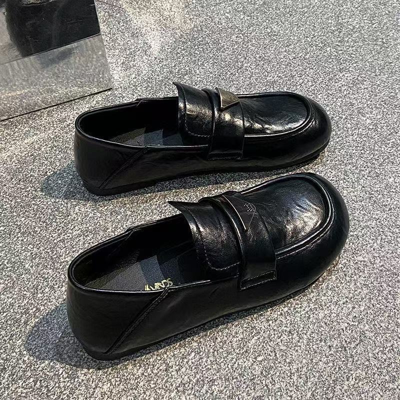 Single shoes women's shoes summer flat bottom low heel cos low top trendy new round head Mary Jane small feet women's small leather shoes