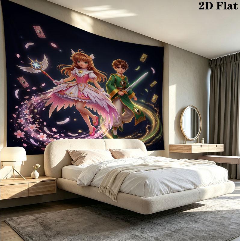 Cardcaptor Sakura Wall Tapestry Aesthetic Wall Hanging Printed Fabric Blanket Decorative Tapestries For Bedroom Living Room Home Decor