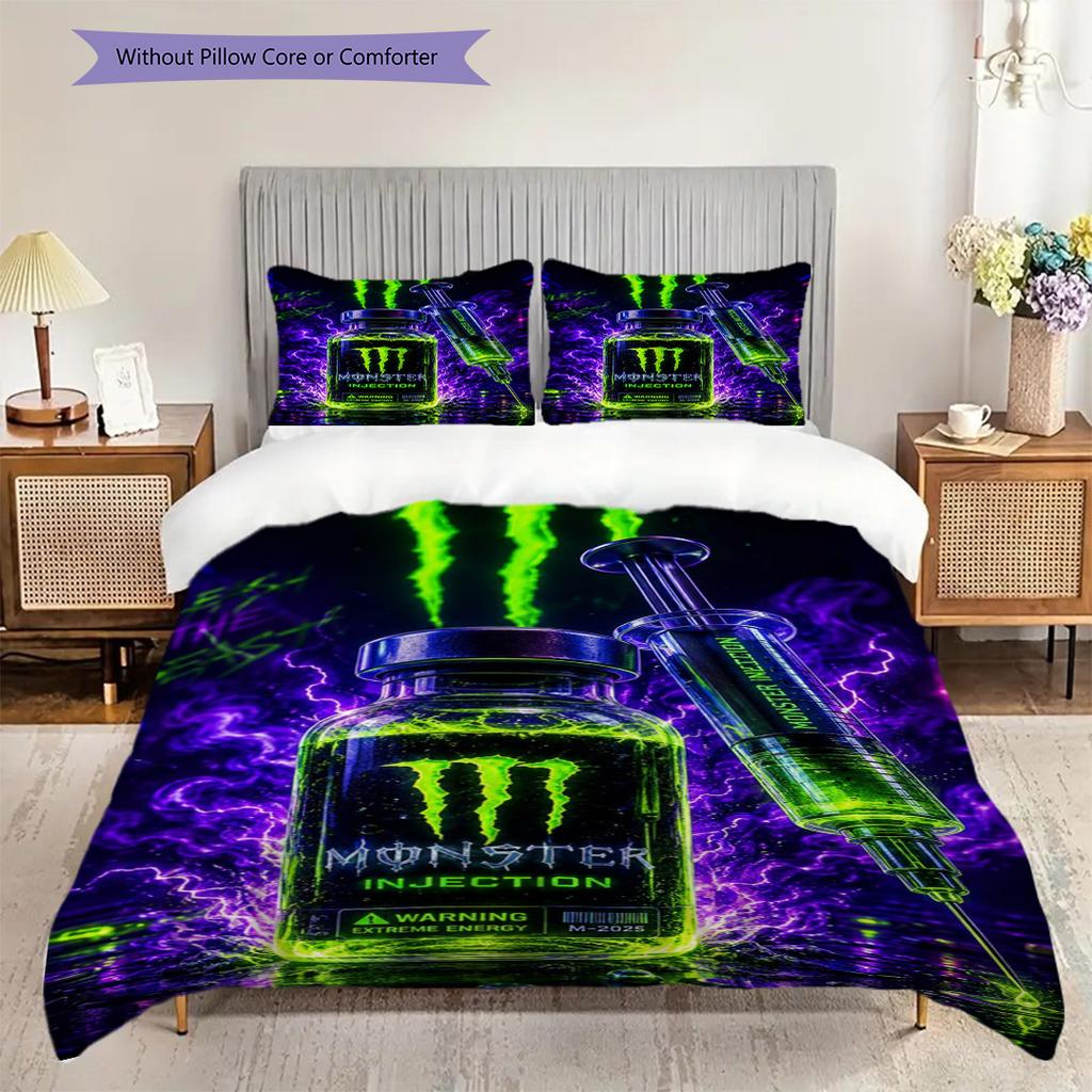 Set di tre pezzi Monster Energy Glow Vibrante(1 * copripiumino + 2 * federa, senza nucleo) Copripiumino e federa regalo di Natale compleanno