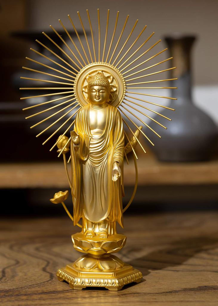 Amitabha Buddha Shuun Shinshu Otaniha Takaoka Bronzeware Buddha Statue, 15.7cm (gold Plated/24k Gold), Sculptor Makita, Model "Jodo (East)",