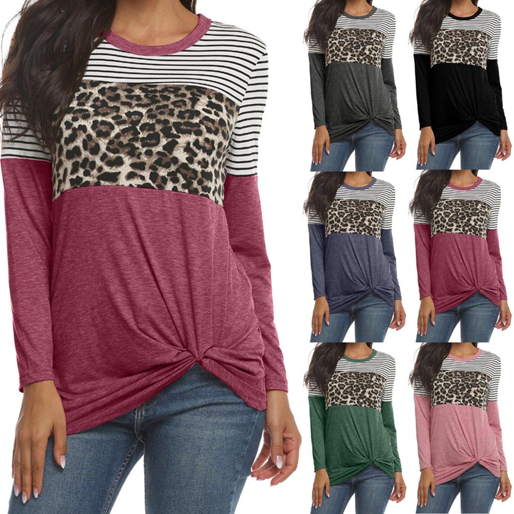 Women's And Winter Leopard Pattern Stitching Long Sleeve T-Shirt