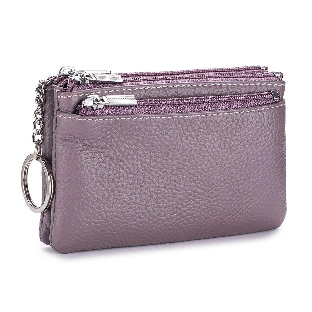 New first-layer cowhide simple women's zipper change bag three zippers large-capacity storage bag coin bag