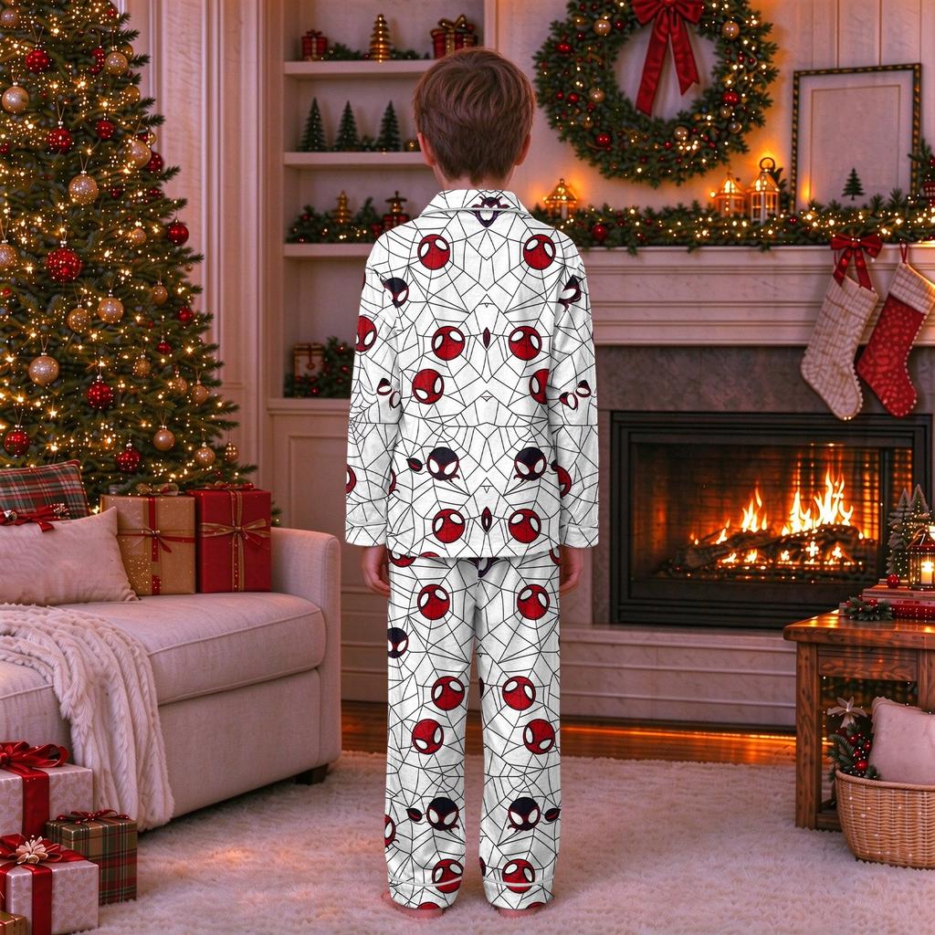 Christmas Parent-Child Matching Outfit with Stand Collar, Button Front and Festive Print