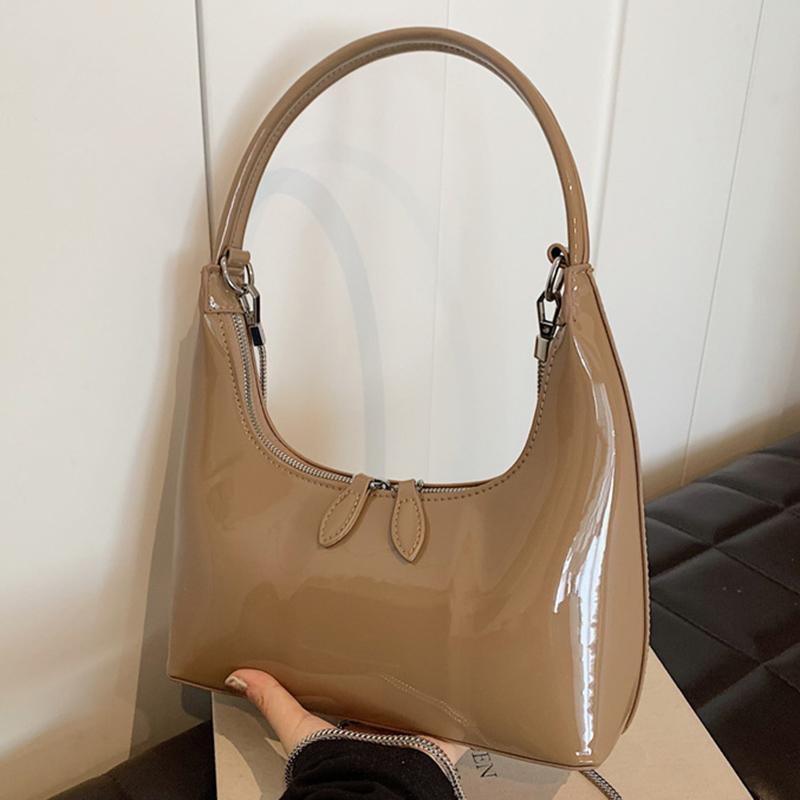 Geantă de lux din piele PU patentată pentru femei Genți șic la subrat Genți de mesagerie cu lanț pentru doamne Pochet roșu de petrecere cu subsuoară