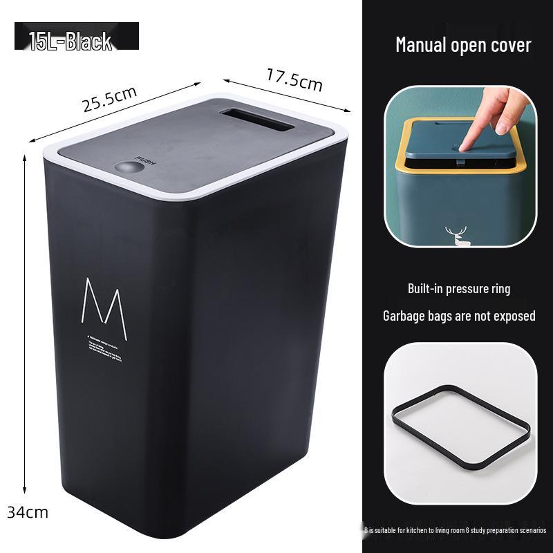 Press-Type Trash Can with Lid for Home, Hotel, or Bathroom