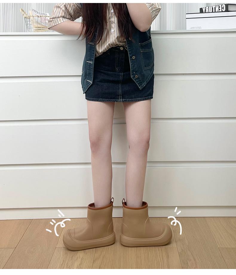 Korean-Style Chunky Heel High-Top Rain Boots for Women - Spliced Candy Color, Thick-Soled Rubber Shoes for All Seasons