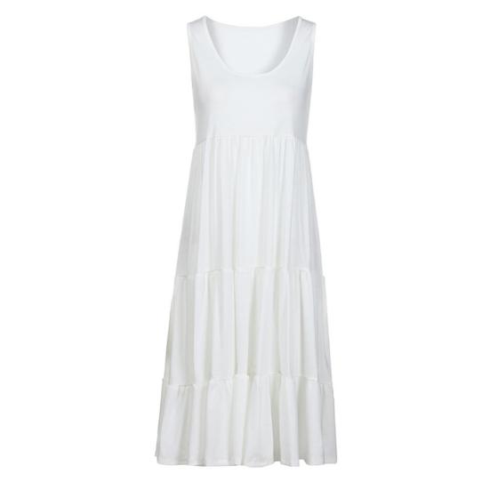 Plus Size Casual Women Summer Beach Solid Color Sleeveless Loose Midi Dress