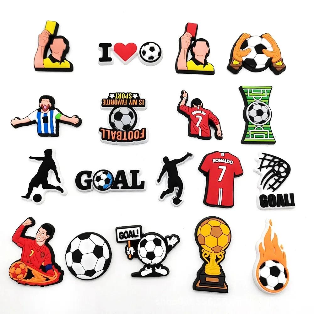 18PCS Soccer Sports Theme Hole Shoes Charms Packs Decoration Set Boys Men Football Style Buckle Slipper Sandals Shoe Accessories