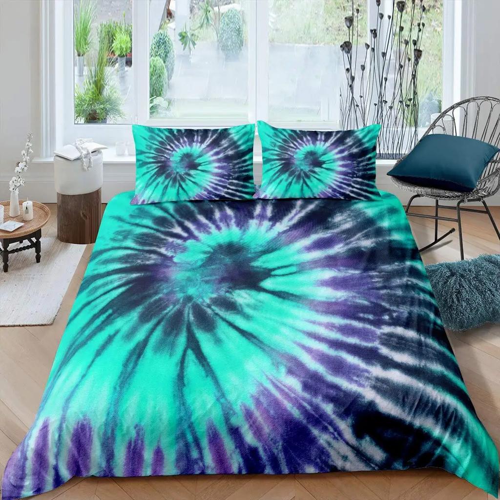 Tie Dye Duvet Cover Set Bohemian Hippie Spiral Bedding Sets Ethnic Boho Comforter Cover Set Swirl Tie Dye Pattern Quilt Covers