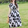 Plus Size Women's Long Dress Summer  Short Sleeve Vintage Print Dress for Women