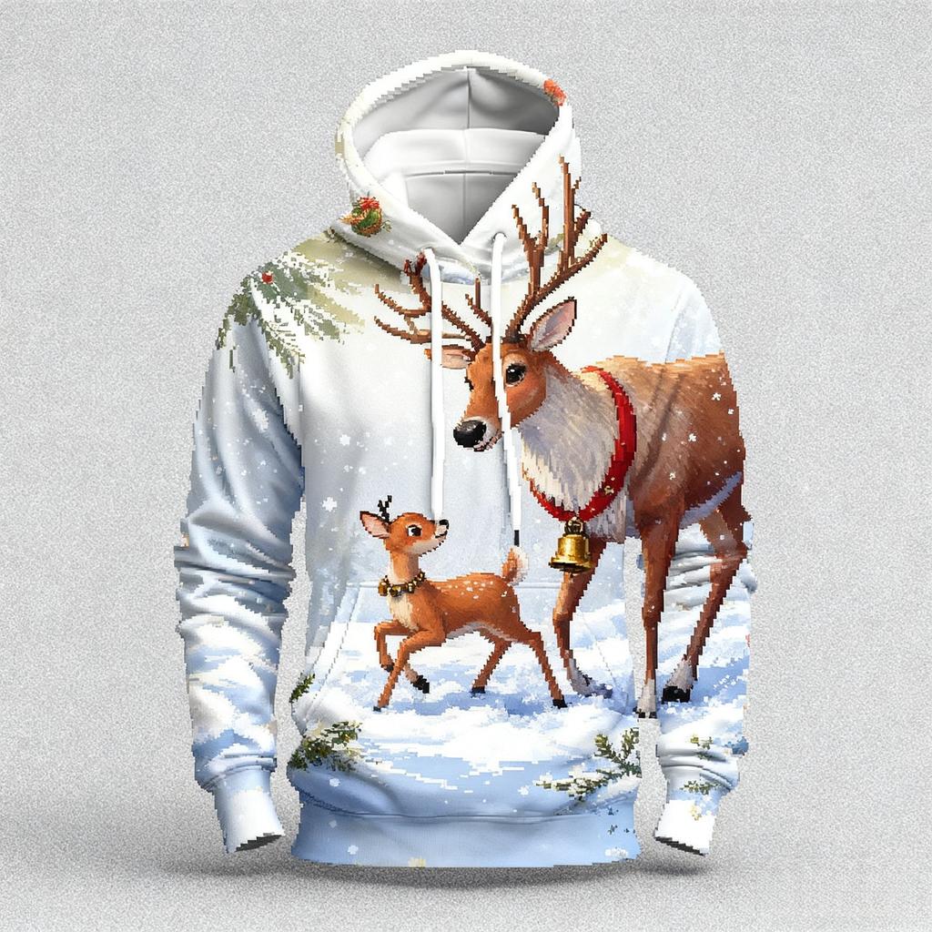 Autumn Winter Large Christmas Series Digital Printed Pattern Hoodie Warm Comfortable Versatile Men Women Christmas Atmosphere Casual Hoodie